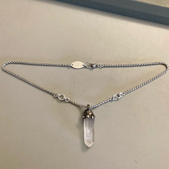 Natural raw clear crystal quartz gemstone boho goth stone charm steel necklace - Picture 16 of 16